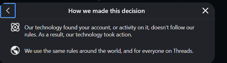 Threads automated decision notice